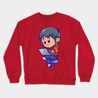 Cute People Playing Laptop Cartoon Crewneck Sweatshirt